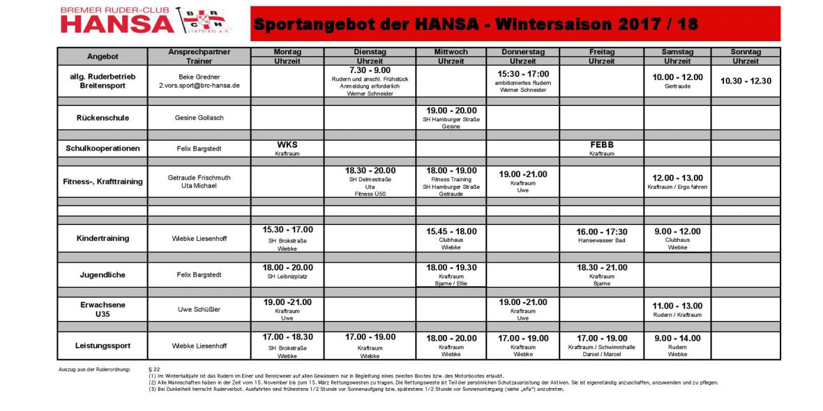 Das Wintersportprogramm 2017-18 ist da